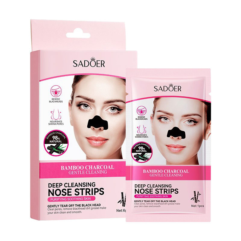 Очищувальна маска для носа Sadoer Bamboo Charcoal Deep Cleansing Nose Strips з бамбуковим вугіллям, 6 шт